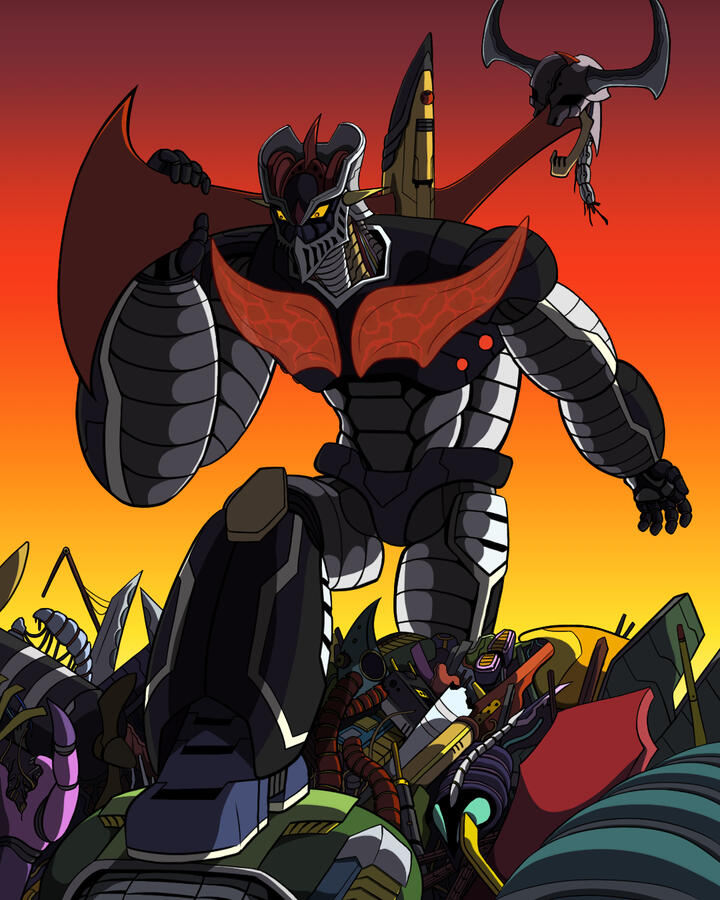 Mazinger on the Battlefield (Online art show, reach out to artist for sales) Digital drawing by Beastcorp Illustrated - @beastcorp_illustrated