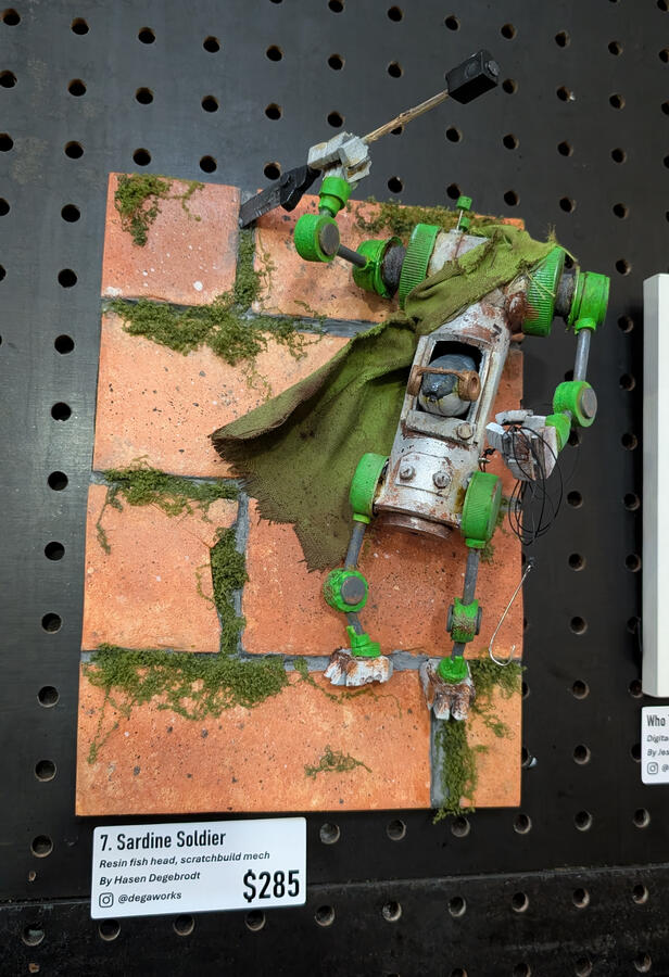 7. Sardine Soldier ($285) Resin fish head, scratchbuild mech by Hasen Degebrodt - @degaworks