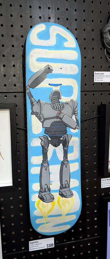 Superman ($300) Acrylic on Wood, 8.0" by Niall Charles - @deimos_skateboards