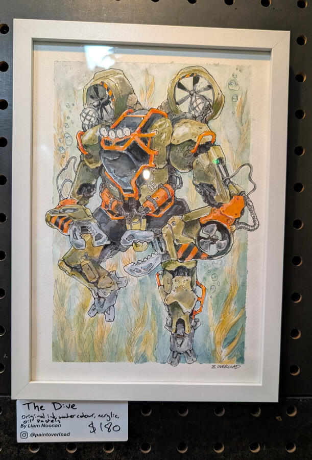 The Dive ($180) Original ink, watercolour, acrylic & oil pastels by Paint Overload - @paintoverload
