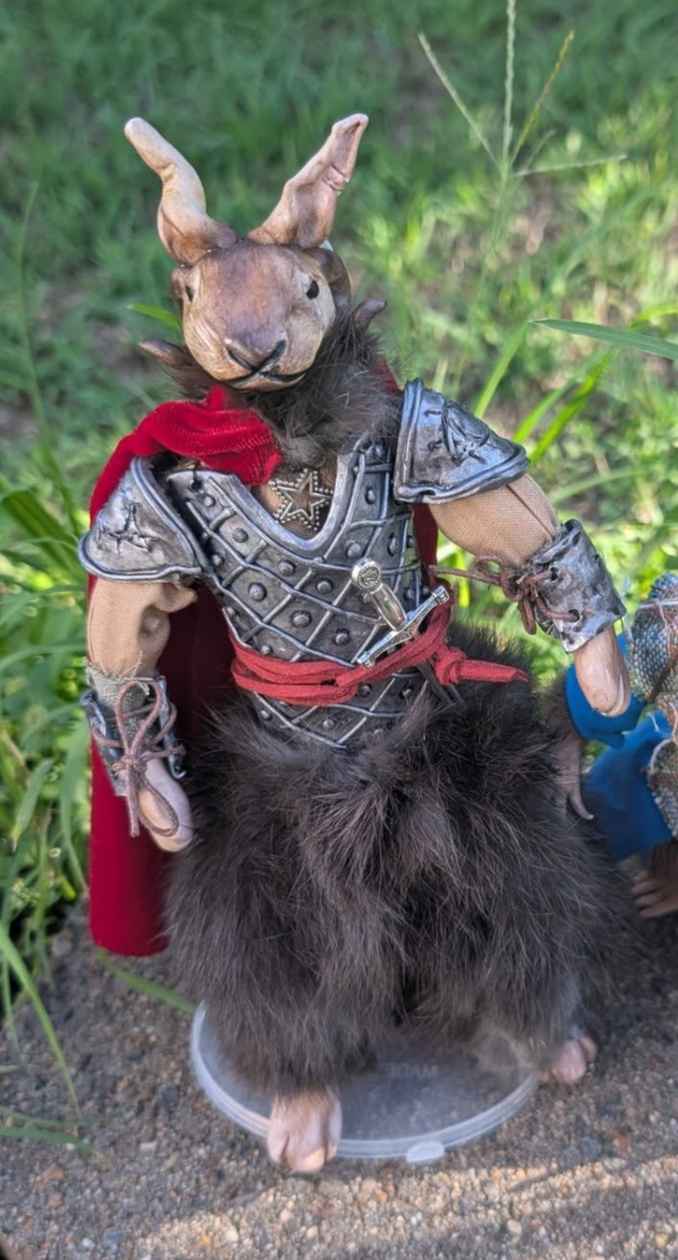 Jackalope Knight ($350) Real rabbit fur, polymer clay, internal wire armature by Midnight Ritual