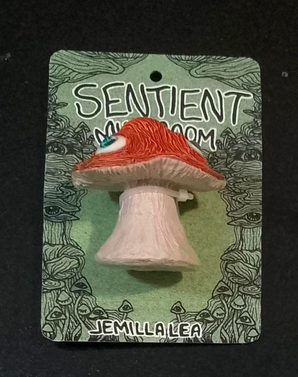 Sentient Mushrooms (red) ($140) Hand-painted resin sculptures by JEMILLA LEA